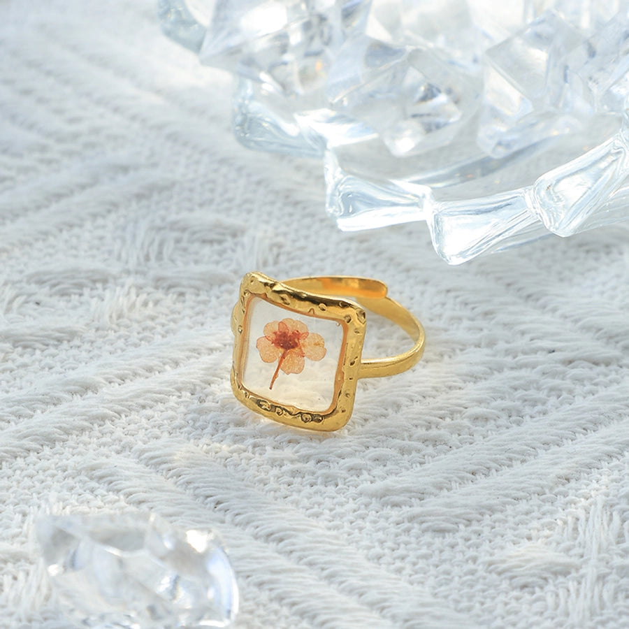 Jewelry French Style Sweet Commute Heart Shape Flower 304 Stainless Steel 14K Gold Plated Open Rings