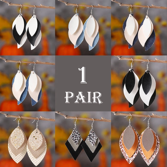 1 Pair Retro Vacation Leaf Color Block Pu Leather Drop Earrings