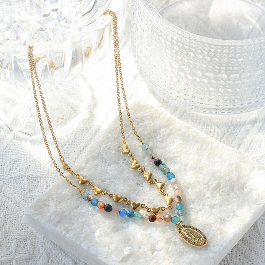 Jewelry Sweet Classic Style Commute Sun Palm Heart Shape 304 Stainless Steel 14K Gold Plated Pendant Necklace