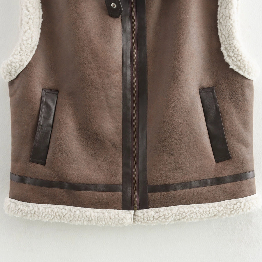 Women's Vacation Simple Style Solid Color Zipper Vest Casual Jacket