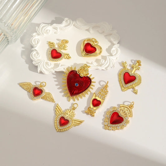 1 Piece 25.3*30.3MM Hole 3~3.9mm Copper 18K Gold Plated Heart Shape Pendant Jewelry Accessories