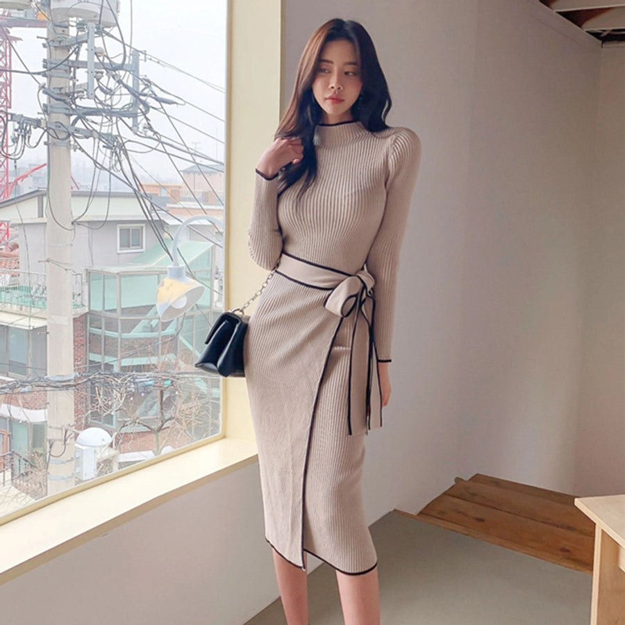 Women's Sheath Dress Vacation Simple Style Round Neck Long Sleeve Contrast Collar Maxi Long Dress Holiday
