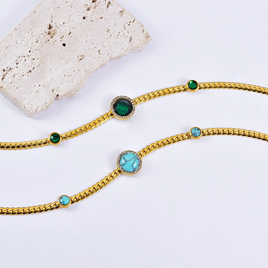 Jewelry Vintage Style Geometric 304 Stainless Steel Turquoise Plating Necklace