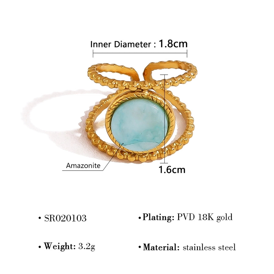 Jewelry Vacation French Style Geometric 304 Stainless Steel Natural Stone 18K Gold Plated Open Rings