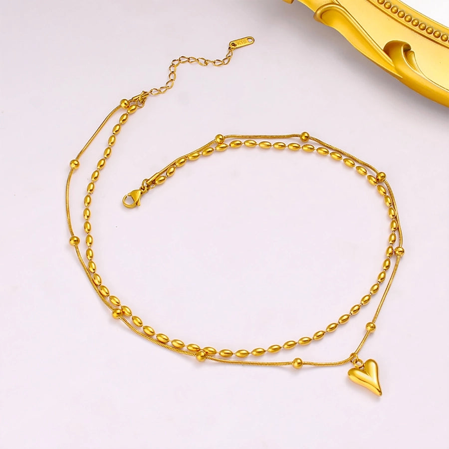 Jewelry Simple Style Heart Shape 304 Stainless Steel 18K Gold Plated Plating Double Layer Necklaces