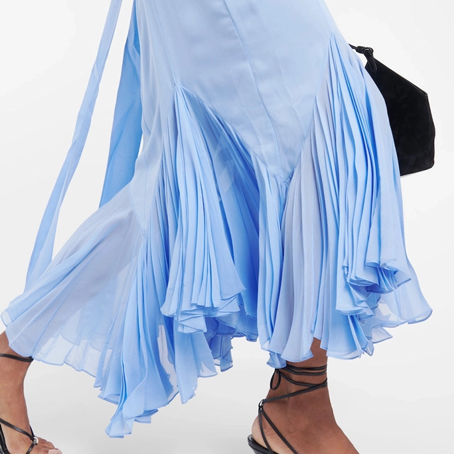 Women's Strap Dress Vacation V Neck Pleated Sleeveless Solid Color Maxi Long Dress Holiday
