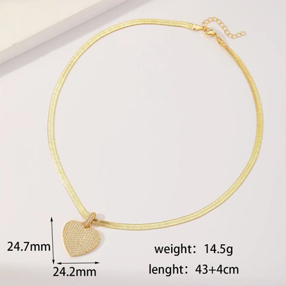 Jewelry Vintage Style Heart Shape Copper Zircon 18K Gold Plated Plating Inlay Pendant Necklace