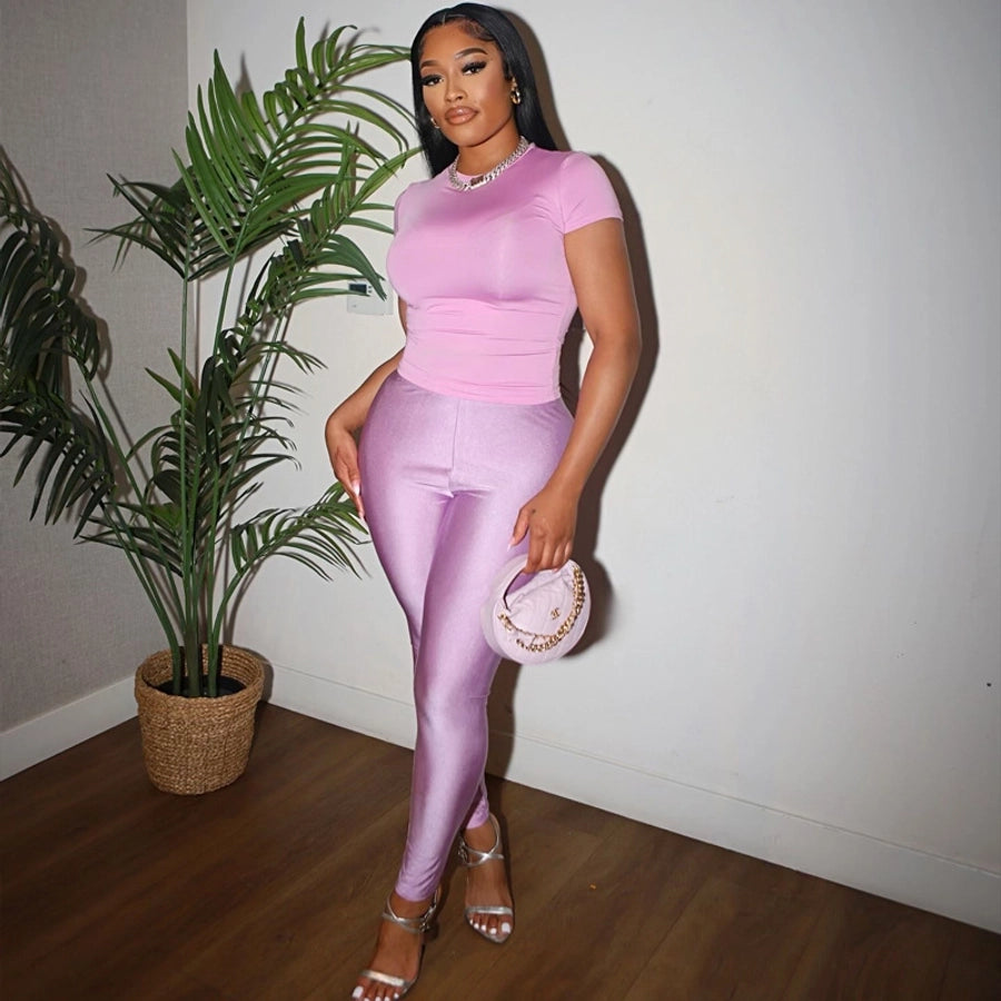 Daily Women's Streetwear Solid Color Spandex Polyester Pants Sets Pants Sets