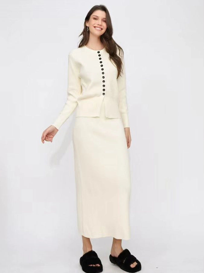 Autumn and Winter Classic Style Cardigan Skirt Long Skirt Two-Piece Set Knitted Sweater Skirt Gentle Wear a Set