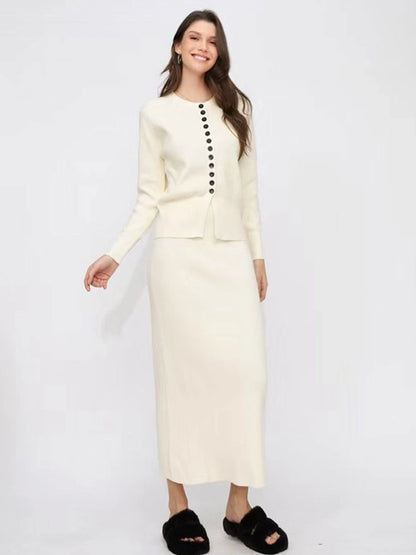 Autumn and Winter Classic Style Cardigan Skirt Long Skirt Two-Piece Set Knitted Sweater Skirt Gentle Wear a Set