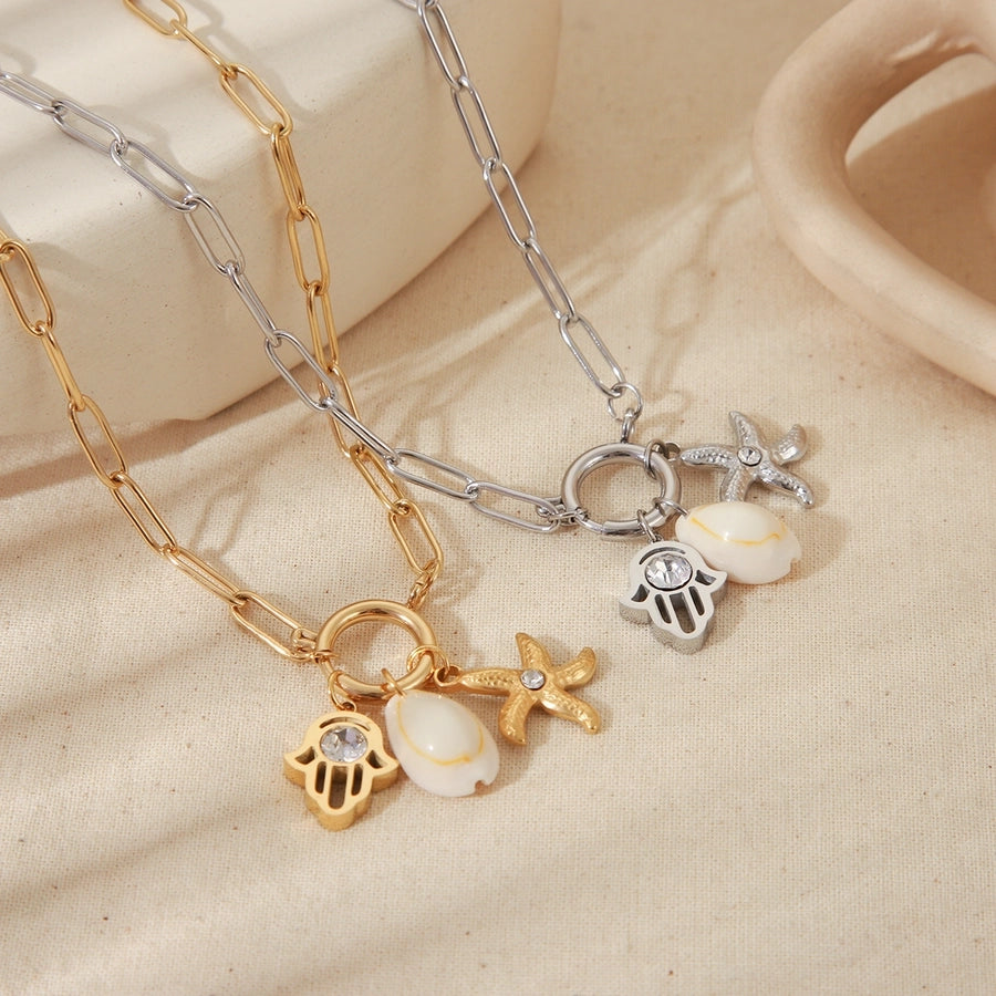 Jewelry Vacation Simple Style Commute Starfish Solid Color 304 Stainless Steel Resin 18K Gold Plated Inlay Pendant Necklace