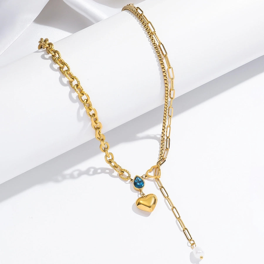 Jewelry Elegant Luxurious Water Droplets 304 Stainless Steel Zircon 18K Gold Plated Inlay Pendant Necklace