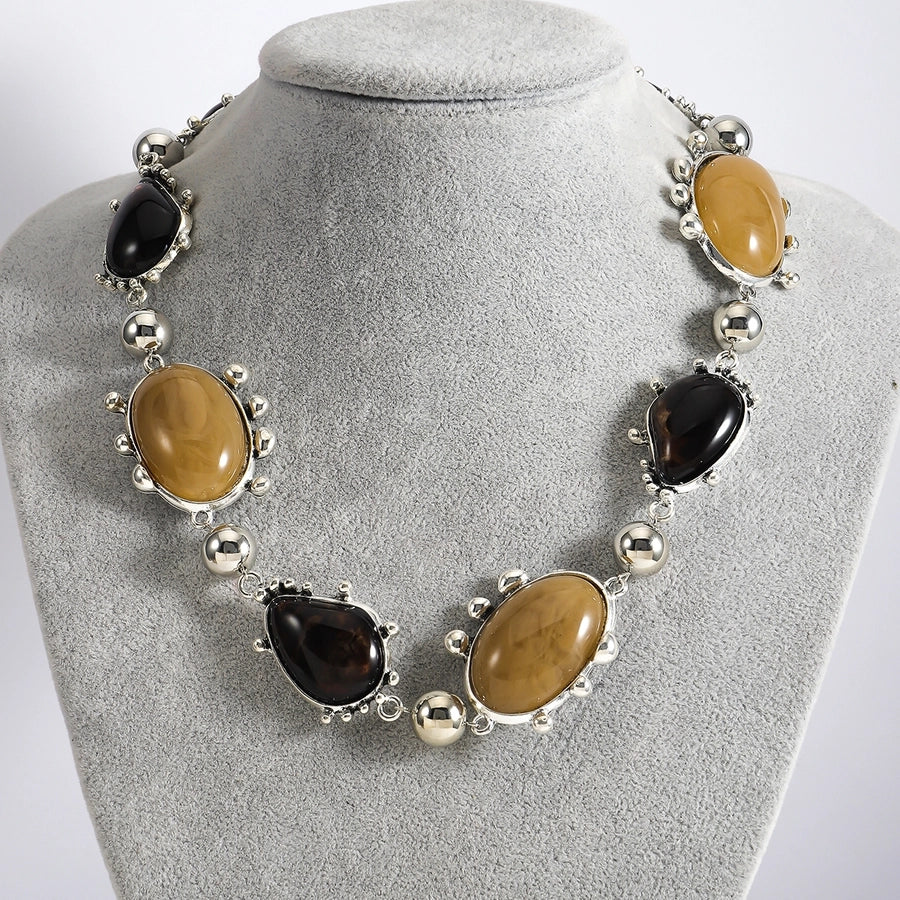 Elegant Simple Style Oval Water Droplets Zinc alloy  Beaded Necklaces