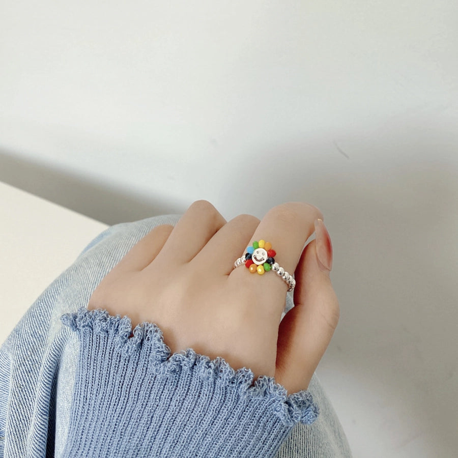 Sterling Silver Smile Face Flower Rings