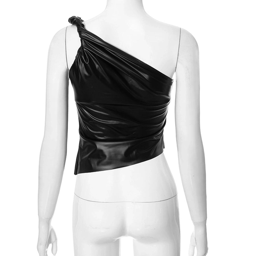 Women's Leather Jacket Tank Tops Backless Streetwear Solid Color