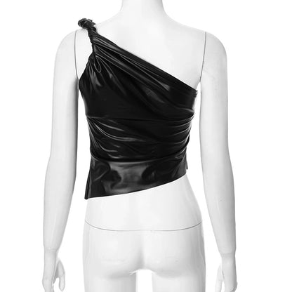 Women's Leather Jacket Tank Tops Backless Streetwear Solid Color