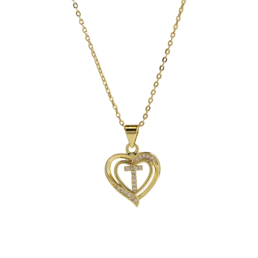 Brass cable chain Plating Letter Heart Shape Pendant Necklace