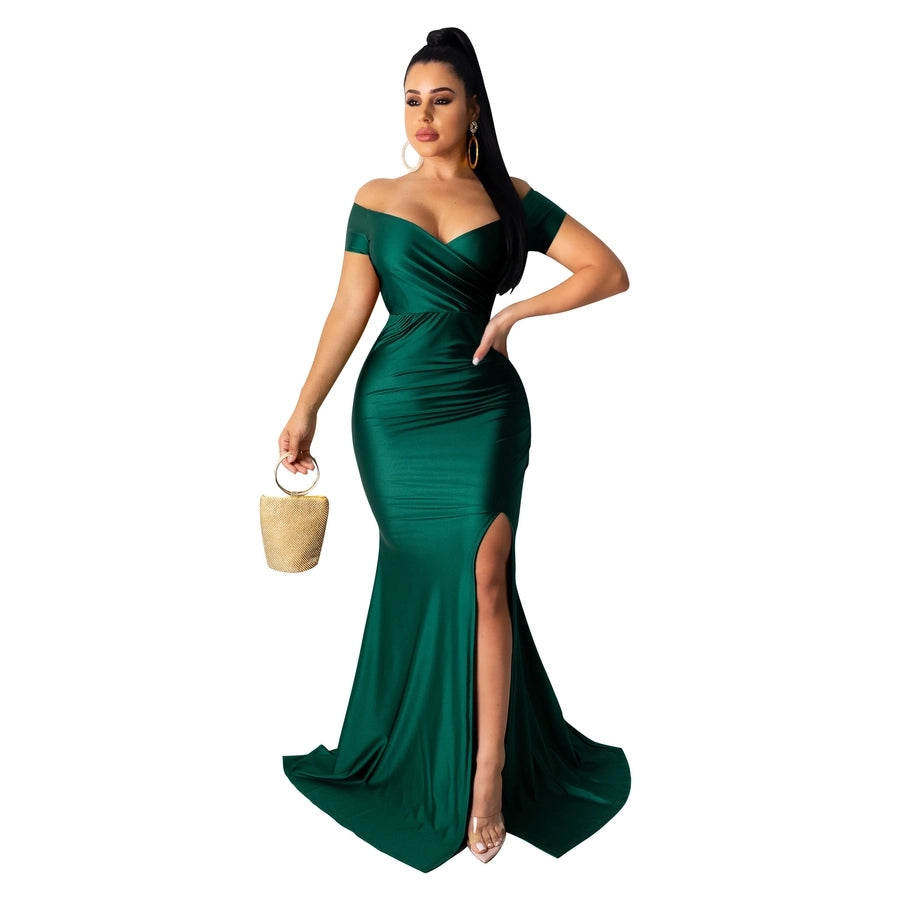 women's party dress elegant v neck short sleeve solid color maxi long dress evening party