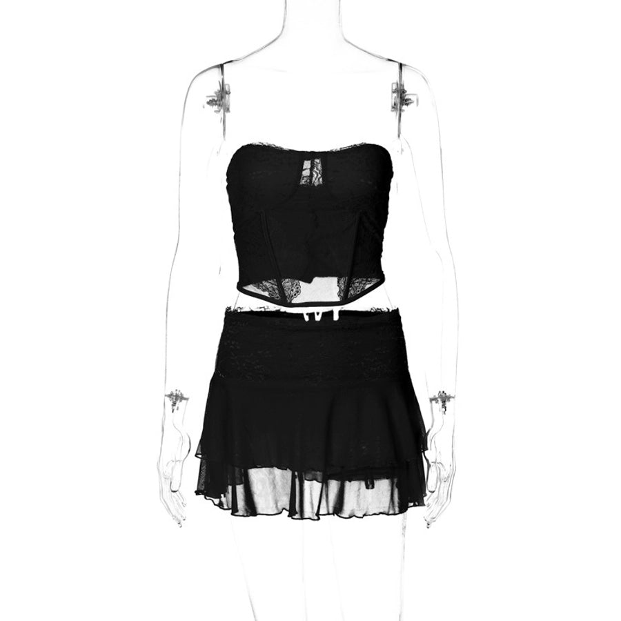 Swimming Pool Beach Women's Vacation Sexy Solid Color Spandex Polyester Lace Skirt Sets Skirt Sets