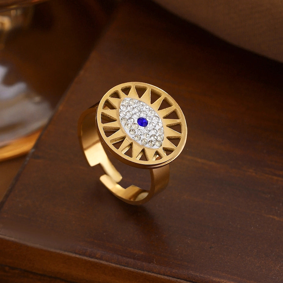 Jewelry Classical Exaggerated Simple Style Devil's Eye Oval Watermelon 316L Stainless Steel  Resin Adjustable Ring