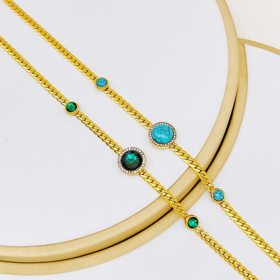 Jewelry Vintage Style Geometric 304 Stainless Steel Turquoise Plating Necklace