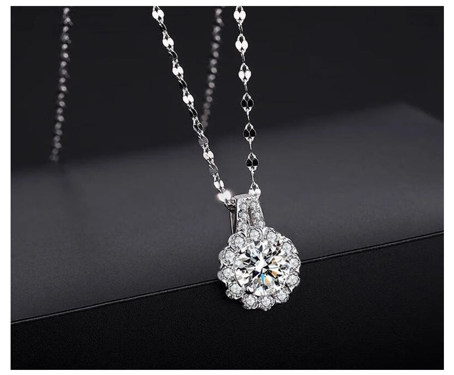 S925 Sterling Silver Light Luxury Moissanite Necklace Female TikTok Sunflower Clavicle Chain Niche Design