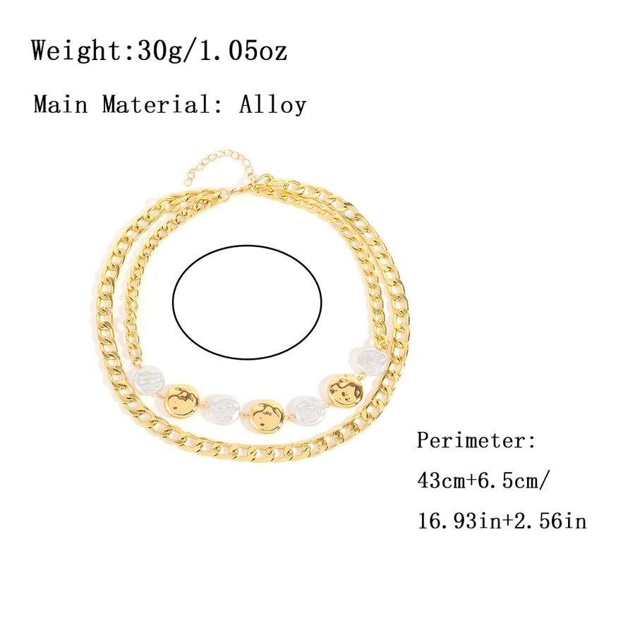 Retro Punk Geometric Alloy Beaded Chain Layered Necklaces