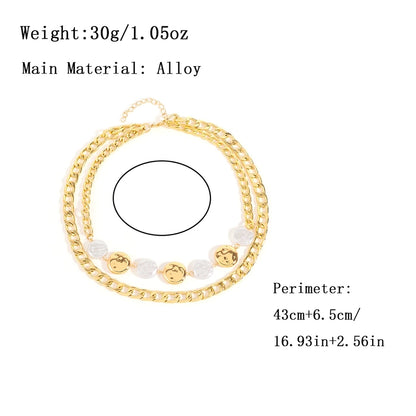 Retro Punk Geometric Alloy Beaded Chain Layered Necklaces