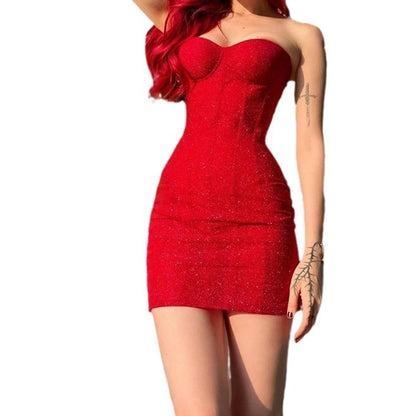 Women's Sheath Dress Elegant Strapless Sleeveless Solid Color Above Knee Holiday Banquet