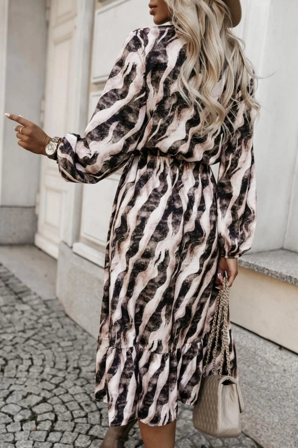 Women's Sheath Dress Streetwear Round Neck Long Sleeve Zebra Midi Dress Daily