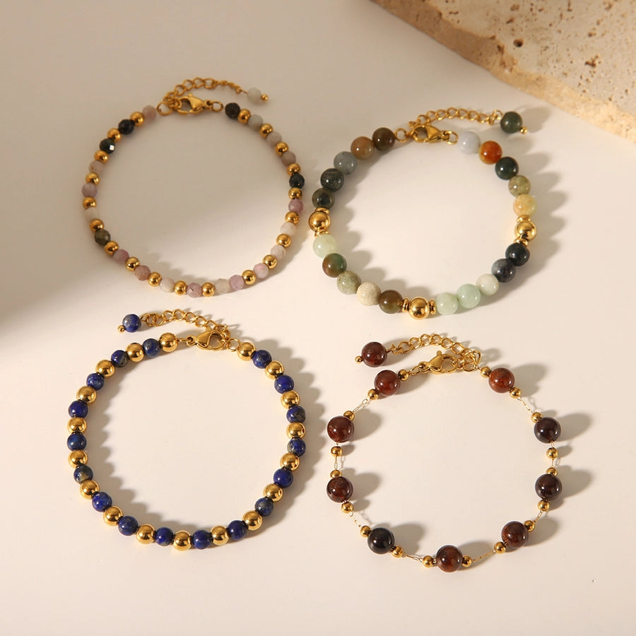 Chinoiserie Modern Style Korean Style Geometric 201 Stainless Steel natural stone Bracelets In Bulk Natural Stone Bracelet