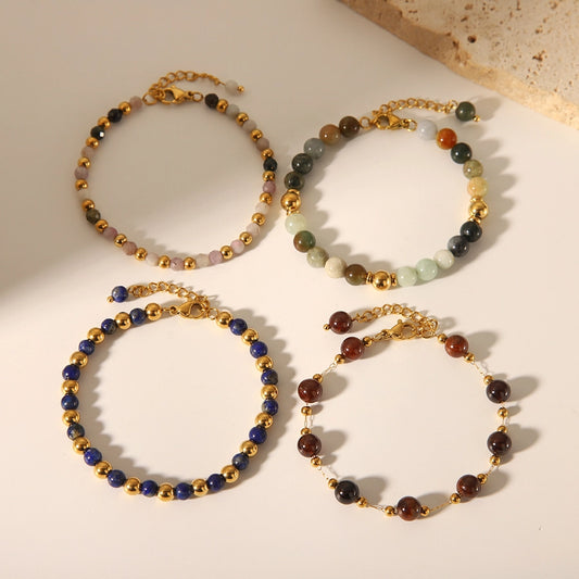 Chinoiserie Modern Style Korean Style Geometric 201 Stainless Steel natural stone Bracelets In Bulk Natural Stone Bracelet