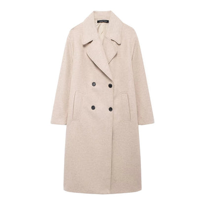 Women's Elegant Solid Color Double Breasted Coat