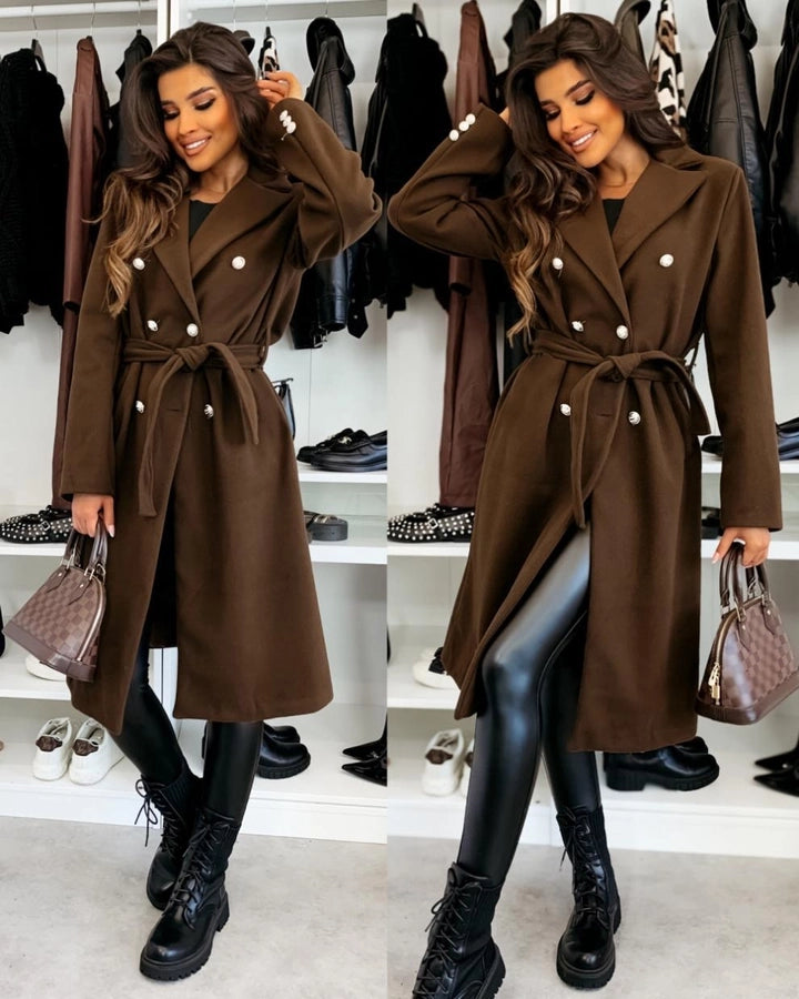 Women's Vacation Simple Style Solid Color Double Breasted Woolen Coat