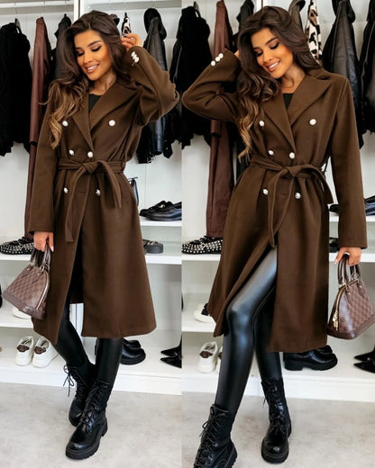 Women's Vacation Simple Style Solid Color Double Breasted Woolen Coat