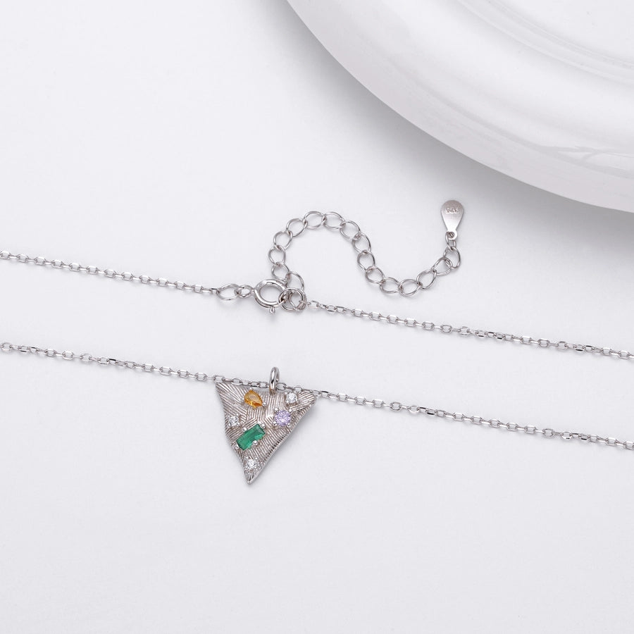 925 Sterling Silver Rack Plated Plated Long-Lasting Plated Zircon cable chain Inlay Triangle Pendant Necklace