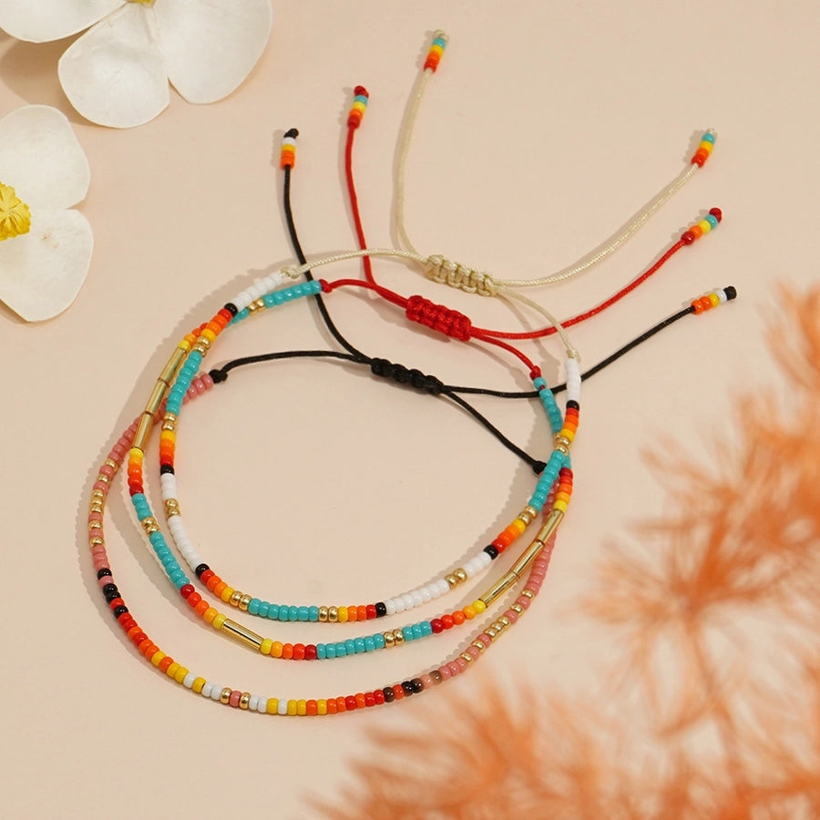 Bohemian Round Seed Bead Wax line Copper  Beaded Bracelets