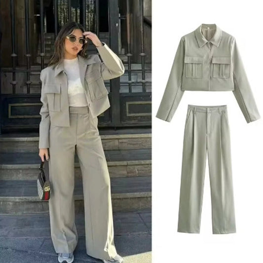 Daily Women's Casual Solid Color Polyester Pocket Pants Sets Pants Sets