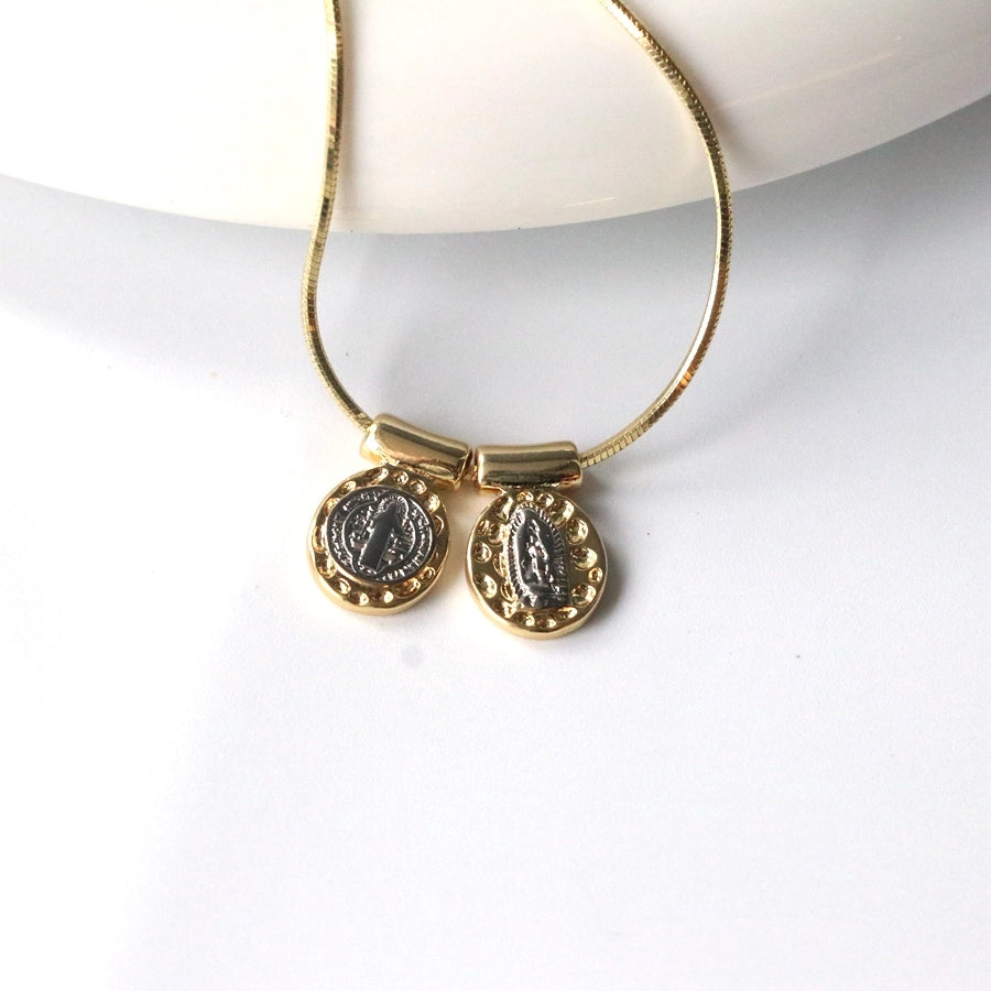 Jewelry Retro Oval Copper 18K Gold Plated Plating Pendant Necklace