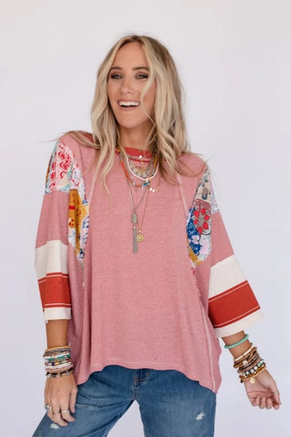 Hoodies & Sweatshirts 3/4 Length Sleeve Casual Streetwear Color Block Stripe