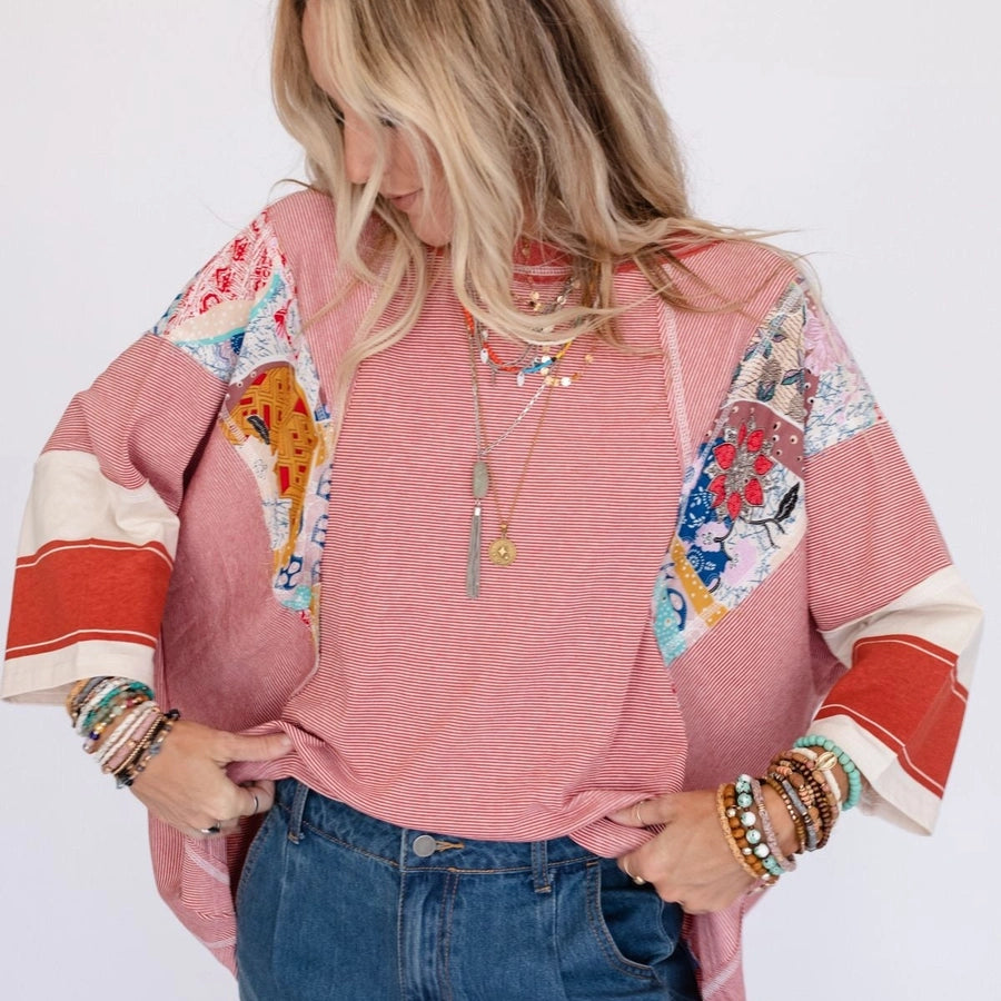 Hoodies & Sweatshirts 3/4 Length Sleeve Casual Streetwear Color Block Stripe