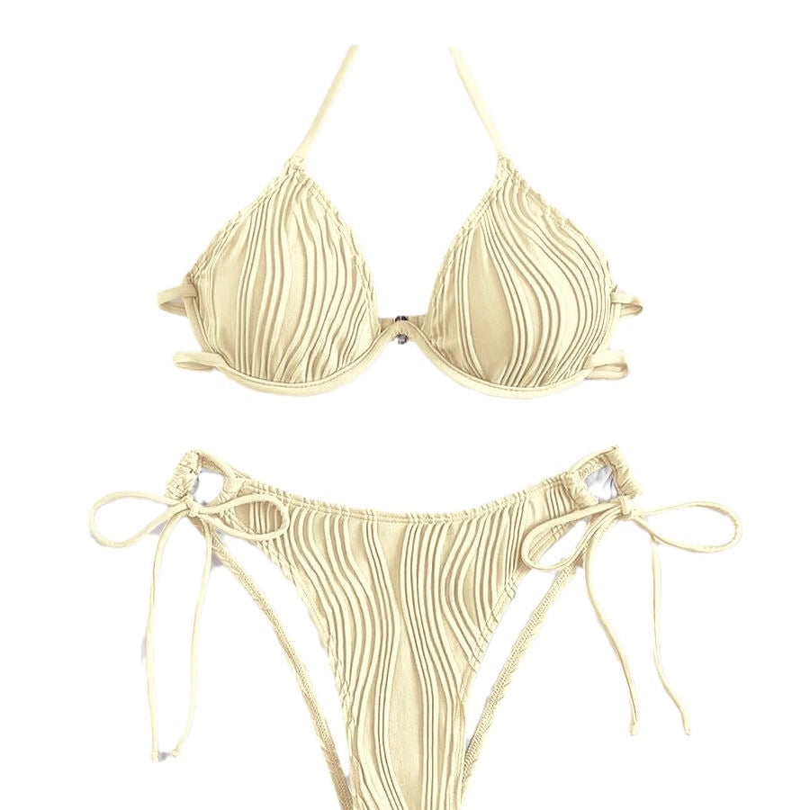 Women's Solid Color Stripe 2 Pieces Set Bikinis Swimwear