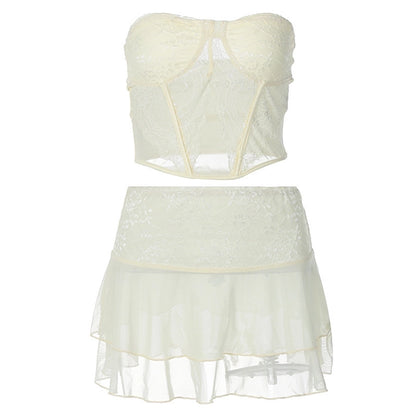 Swimming Pool Beach Women's Vacation Sexy Solid Color Spandex Polyester Lace Skirt Sets Skirt Sets