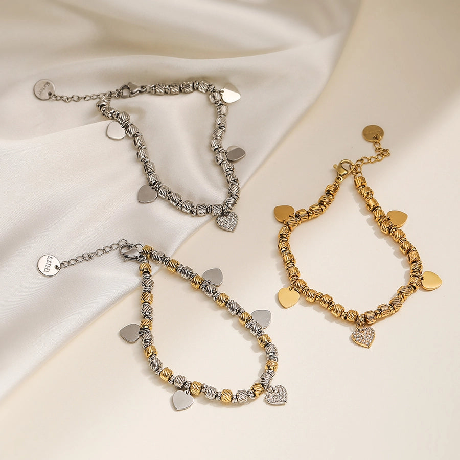 Retro Simple Style Color Block Heart Shape Solid Color 304 Stainless Steel  Bracelets In Bulk Stainless Steel Bracelets