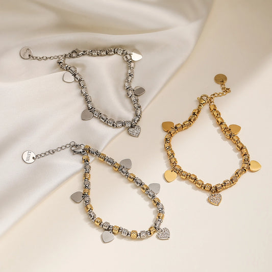 Retro Simple Style Color Block Heart Shape Solid Color 304 Stainless Steel  Bracelets In Bulk Stainless Steel Bracelets