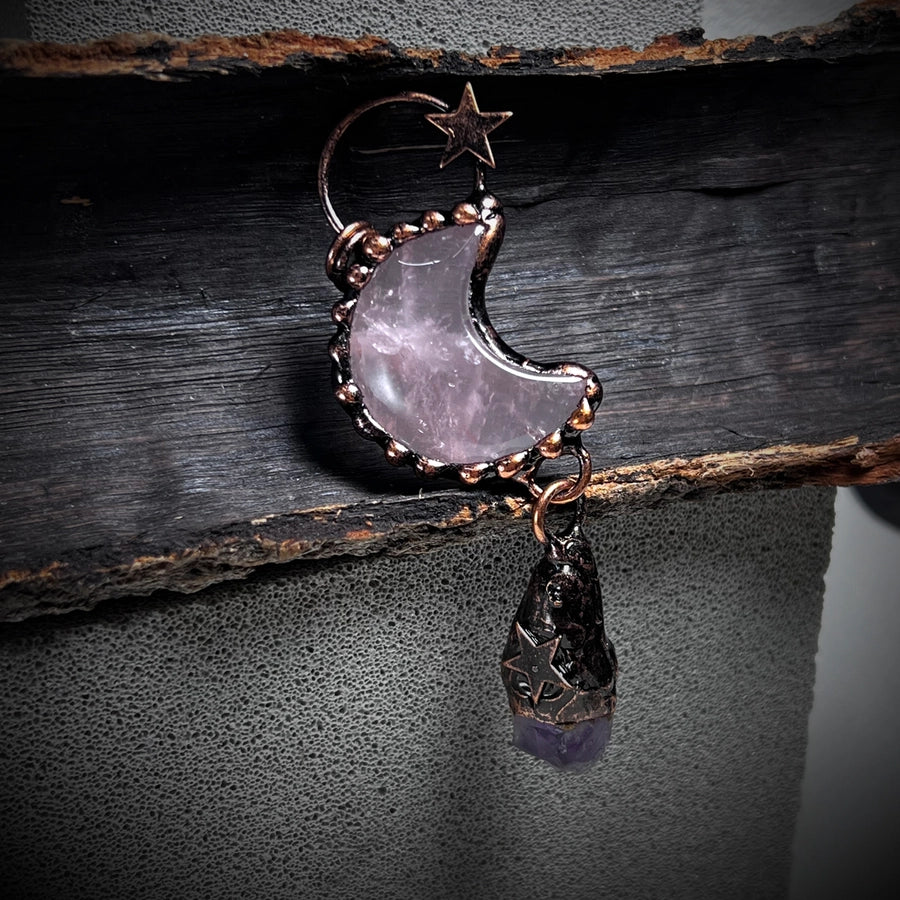 1 Piece 35*91mm Crystal Green aventurine Natural Stone Crystal Star Moon Pendant Jewelry Accessories