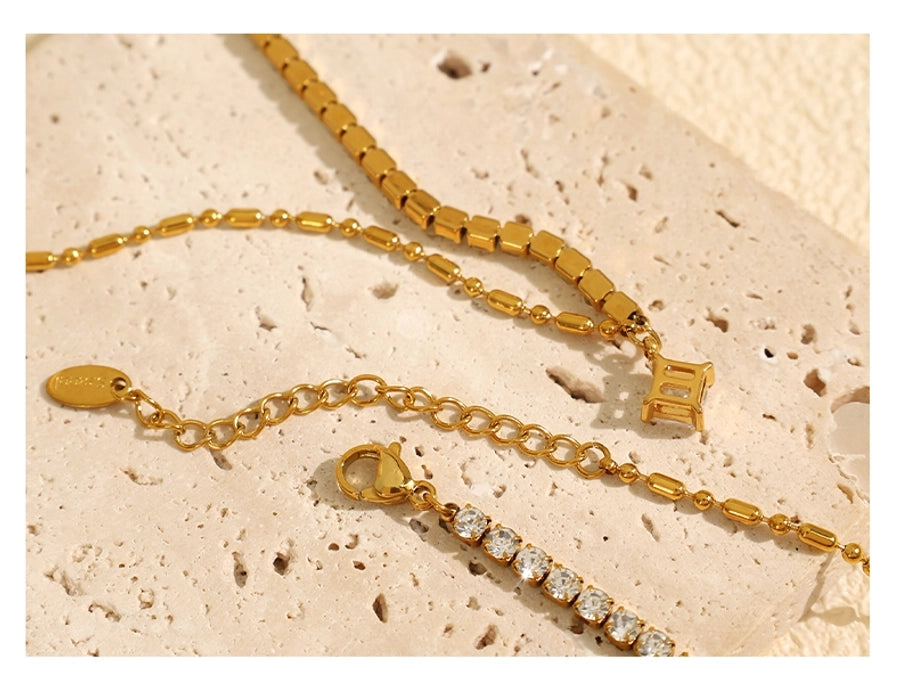 Jewelry Luxurious French Style Cool Style Asymmetrical 304 Stainless Steel Zircon 18K Gold Plated Polishing Plating Inlay Necklace