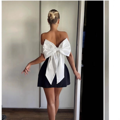 Women's Sheath Dress Streetwear Strapless Contrast Binding Sleeveless Contrast Collar Above Knee Holiday Daily