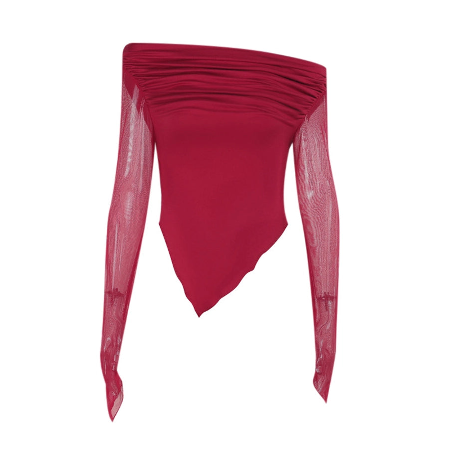 Women's T-shirt Long Sleeve Blouses Wine Red Elegant Solid Color