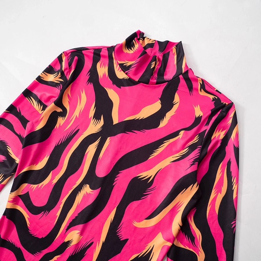 Women's Hip skirt Streetwear Round Neck Long Sleeve Color Block Above Knee Holiday